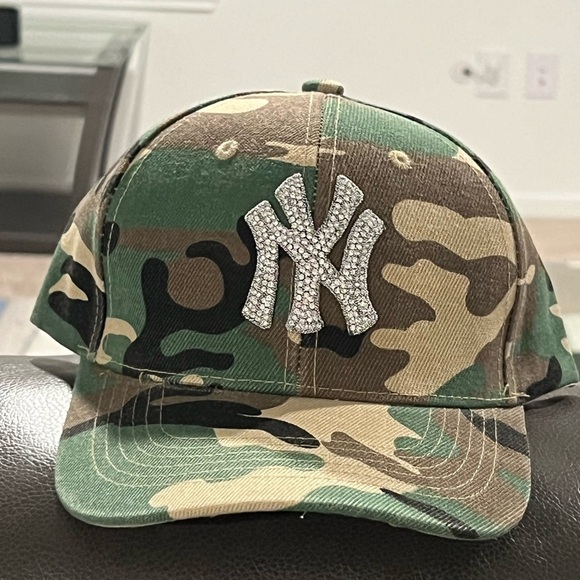 Accessories - Camo Rhinestone Embellished NY Logo Cap